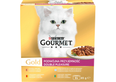 Purina Gourmet Gold für Katzen, Rind mit Hühnchen, Kaninchen mit Leber, Fisch mit Spinat, Ente mit Truthahn, 8x85 g