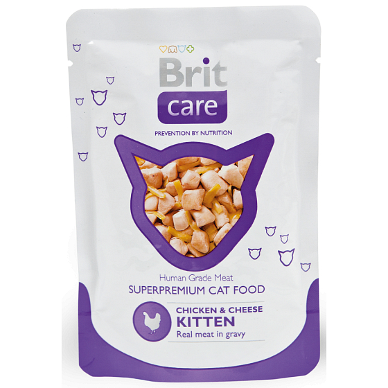 Brit Care Chicken + Käse Fleischstücke für Kätzchen Tasche 80g