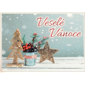 Nekupto Postkarte Weihnachtsbaum, Stern, Blume 15 x 11 cm