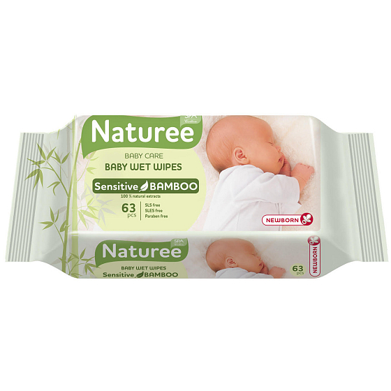 Spa Cotton Bamboo Nature Sensitive Feuchttücher für Kinder 63 Stück