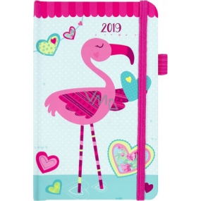 Albi Diary 2019 Tasche mit Gummiband Flamingo mit Herzen 9,5 x 15 x 1,3 cm