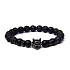 Lava schwarz + Wolfskopf-Armband elastischer Naturstein, Kugel 8 mm / 21 cm, geboren aus den vier Elementen