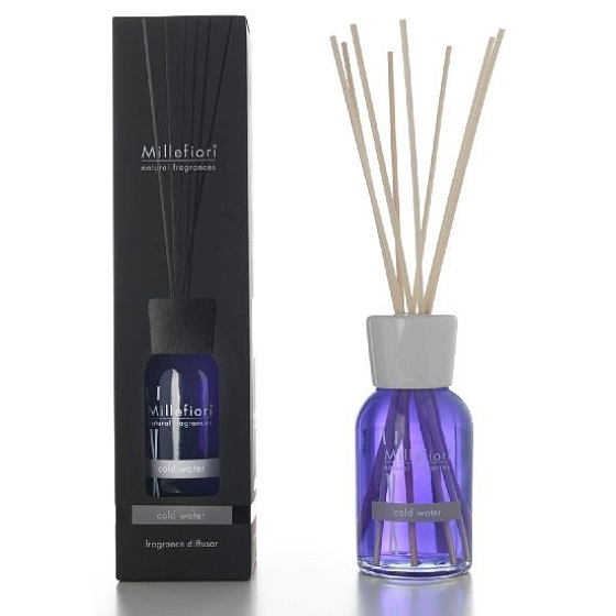 Millefiori Milano Natural Cold Water - Kaltes Wasser Diffusor 250 ml + 8 Stäbchen mit einer Länge von 30 cm für mittelgroße Räume hält mindestens 3 Monate