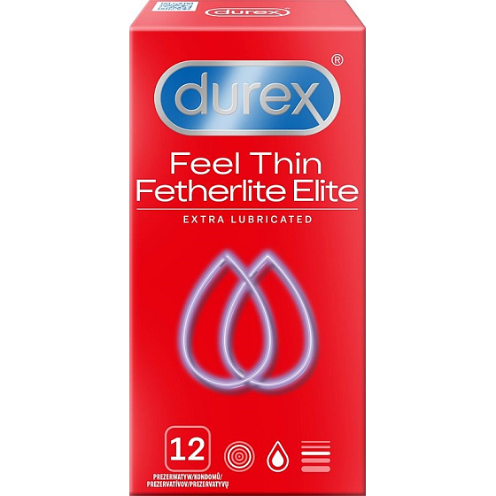 Durex Feel Thin Fetherlite Elite Extra extra geschmiertes Kondom, Nennbreite 56 mm 12 Stück