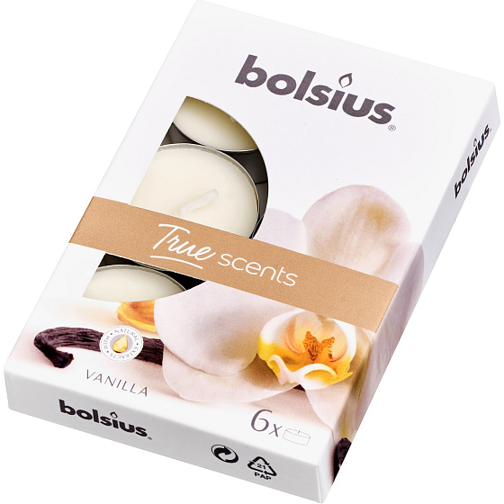 Bolsius Aromatic Vanille - Vanille duftende Teelichter 6 Stück, Brenndauer 4 Stunden