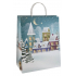 Ditipo Geschenkpapiertüte 22 x 10 x 29 cm ECO Weihnachten blau - verschneite Häuser