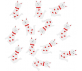 Hölzerne Katze mit Leim mit roter Schleife weiß 4 cm 12 Stück