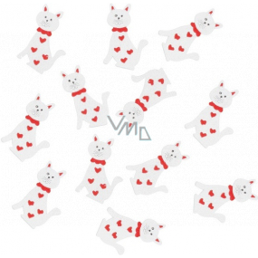 Hölzerne Katze mit Leim mit roter Schleife weiß 4 cm 12 Stück