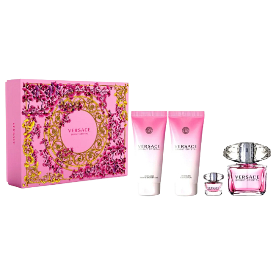 Versace Bright Crystal Eau de Toilette 90 ml + Körperlotion 100 ml + Duschgel 100 ml + Eau de Toilette 5 ml Miniatur, Geschenkset für Frauen