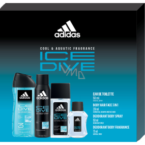 Adidas Ice Dive Eau de Toilette 50 ml + parfümiertes Deo-Glas 75 ml + Duschgel 250 ml + Deo-Spray 150 ml, Geschenkset für Männer