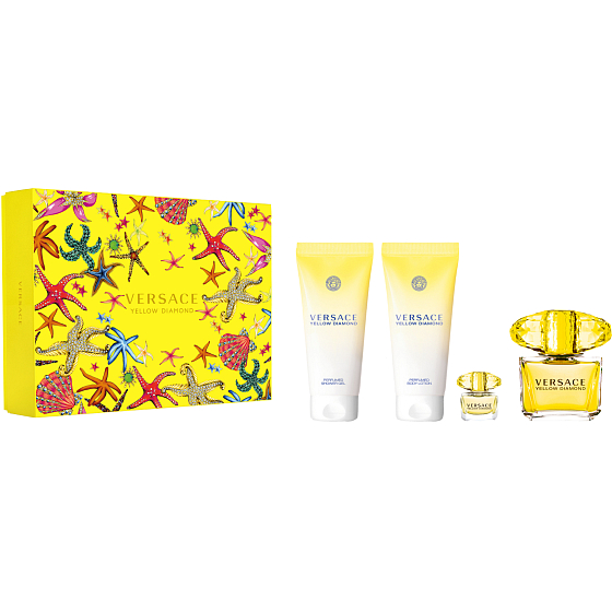 Versace Yellow Diamond Eau de Toilette 90 ml + Duschgel 100 ml + Körperlotion 100 + Eau de Toilette Miniatura 5 ml, Geschenkset für Frauen