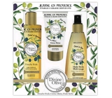 Jeanne en Provence Divine Oliven Duschöl 250 ml + Handcreme 75 ml + Pflegeöl für Körper, Gesicht und Haare 150 ml, Kosmetikset