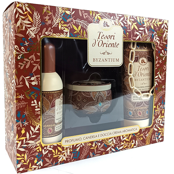 Tesori d Oriente Byzanz Eau de Toilette für Frauen 100 ml + Duschgel 250 ml + Orientalkerze 109 g, Geschenkset