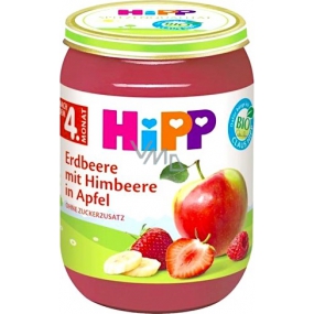 Hipp Fruit Bio-Äpfel mit Erdbeer- und Himbeerfruchtbeilage, reduziertem Laktosegehalt und ohne Zuckerzusatz für Kinder 190 g