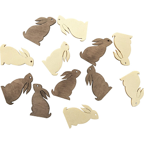 Holzhase beige, braun 4 cm, 12 Stück
