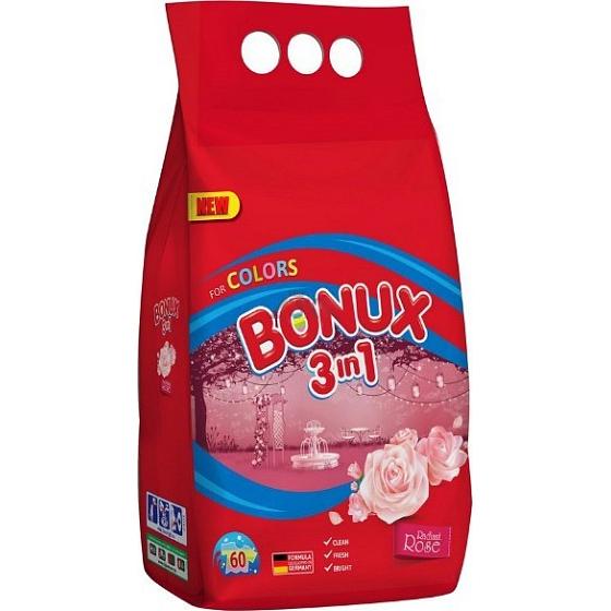 Bonux Color Radiant Rose 3 in 1 Waschpulver für farbige Wäsche 60 Dosen von 4,5 kg