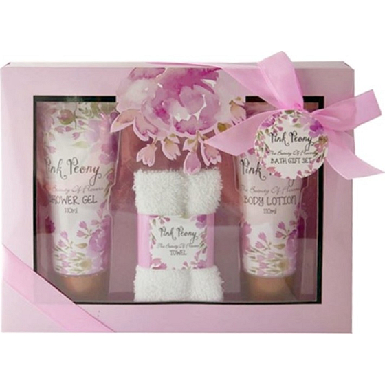 Salsa Collection Pink Peony Duschgel 110 ml + Körperlotion 110 ml + Waschlappen, Kosmetikset