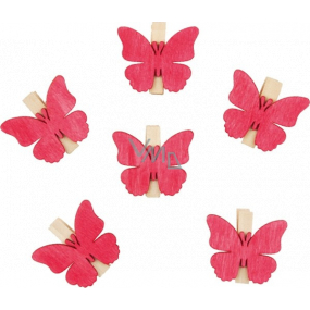 Hölzerne Schmetterlinge mit Stift rosa 4 cm 6 Stück