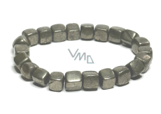Pyrit-Armband elastisch natürlich, Würfel 8 mm / 16-17 cm, Meister des Selbstvertrauens und der Fülle