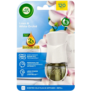 Air Wick Essential Oils Linen & White Orchid - Wäsche und weiße Orchidee elektrischer Luftreiniger Komplett 19 ml