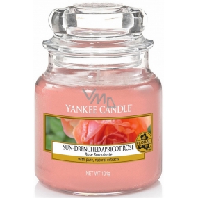 Yankee Candle Sun Drenched Apricot Rose - Gestickte Duftkerze mit Aprikosenrose Klassisches kleines Glas 104 g