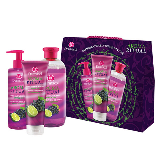 Dermacol Aroma Ritual Trauben mit Limetten-Duschgel 250 ml + Flüssigseife 250 ml + Badeschaum 500 ml, Kosmetikset
