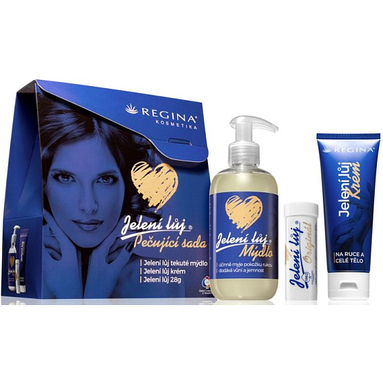 Regina Pflegeset Deer Suet Flüssigseife 250 ml + Deer Suet Hand- und Körpercreme 75 ml + Deer Suet traditioneller Lippenstift 28 g, Kosmetikset