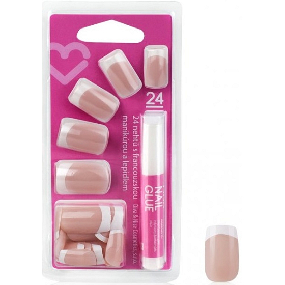 Diva & Nice Adhesive Nägel French Manicure mit Kleber 24 Stück NFD04-CBP