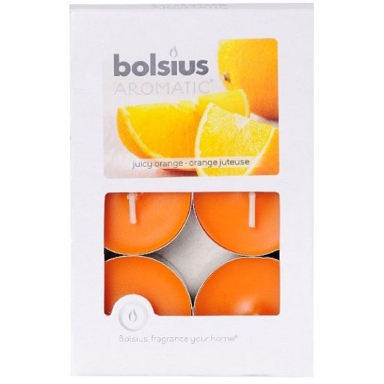 Bolsius Aromatic Juicy Orange - Saftige Teekerzen mit saftigem Orangenduft 6 Stück, Brenndauer 4 Stunden