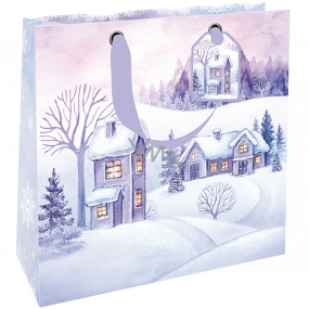 Nekupto Geschenkpapiertüte 23 x 23 cm Weihnachten verschneite Häuser