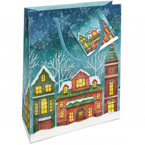 Nekupto Geschenkpapiertüte 14 x 11 x 6,5 cm Weihnachten mit Schneehäusern