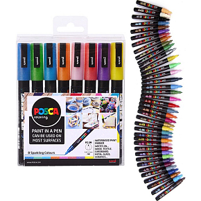 Posca Universal-Acrylmarker-Set 0,9 - 1,3 mm Mix aus Glitzerfarben 8 Stück PC-3M