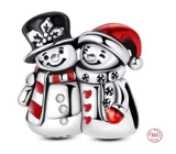 Charm Sterlingové stříbro 925 Dva sněhuláci v objetí, symbol přátelství a lásky, korálek na náramek zima