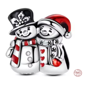 Charm Sterlingové stříbro 925 Dva sněhuláci v objetí, symbol přátelství a lásky, korálek na náramek zima