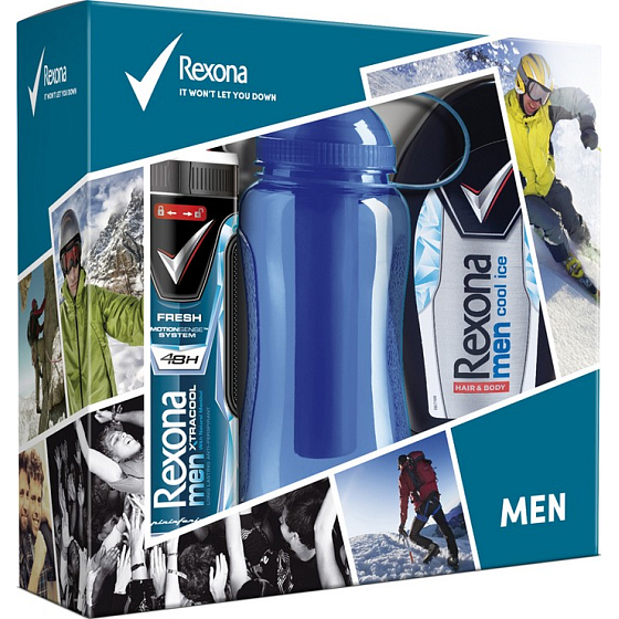 Rexona Men Cool Ice Duschgel 250 ml + Xtra Cool Deodorant Spray 150 ml + Sportflasche 500 ml, Kosmetikset