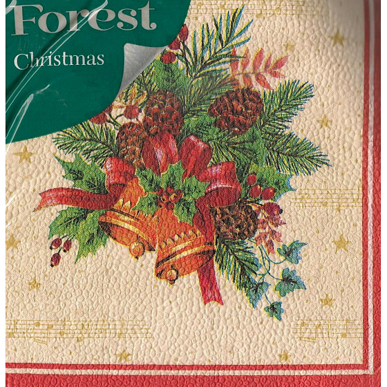 Waldpapierservietten 1 Lage 33 x 33 cm 20 Stück Weihnachtsglocken mit Band