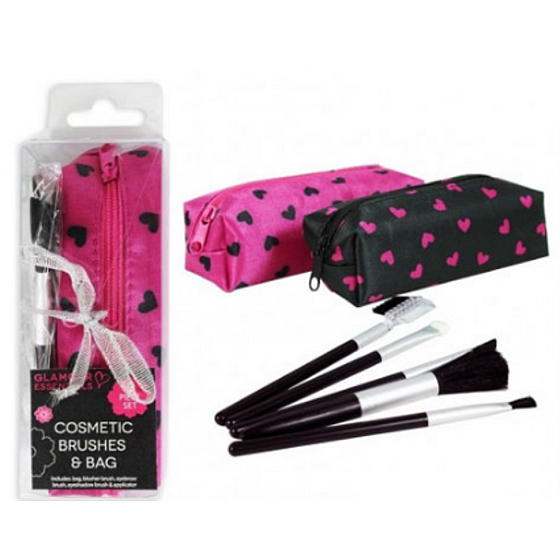 Zazie Glamour Kosmetikpinsel 5 Stück, Set + rosa Etui mit Herzen