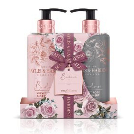 Baylis & Harding Velvet Rose und Cashmere flüssige Handseife 300 ml + Hand- und Körperlotion 300 ml, Kosmetikset