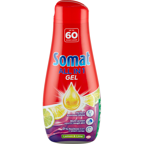 Somat All in 1 Zitrone & Limette Geschirrspülgel für effektive Reinigung und strahlenden Glanz 60 Dosen 1080 ml