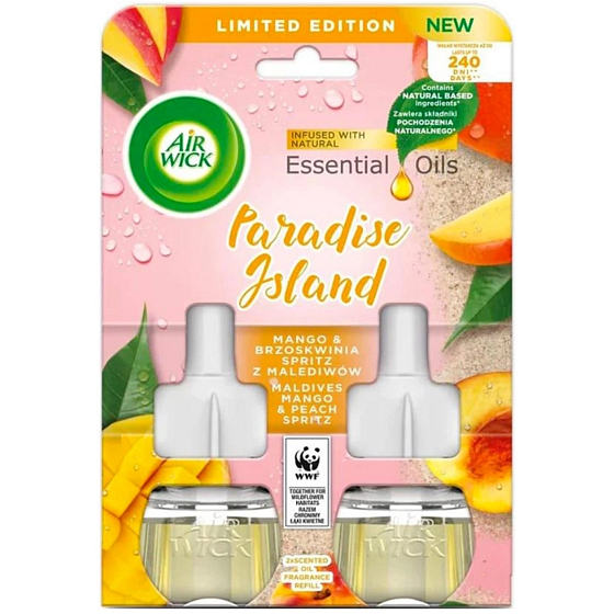 Air Wick Mango Pfirsich Duo elektrischer Lufterfrischer Flüssignachfüllung Ersatznachfüllung 2 x 19 ml