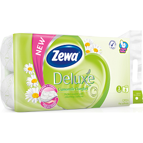 Zewa Deluxe Kamille Komfort 3-lagiges Toilettenpapier, 8 Rollen, 19,3 m Rolle
