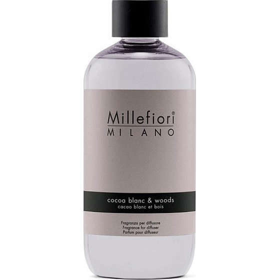 Millefiori Milano Natural Cocoa Blanc & Woods - Diffusor-Nachfüllung aus weißem Kakao und Holz für Weihrauchstiele 250 ml