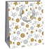 Ditipo Geschenkpapiertüte 26,4 x 13,6 x 32,7 cm Glitzer Weihnachten weiß - silberne und goldene Kreise und Sterne