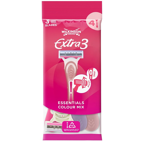 Wilkinson Lady Extra 3 Beauty Essentials Einwegrasierer 3 Klingen 4 Stück