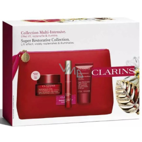 Clarins Super Restorative Tagescreme für alle Hauttypen 50 ml + Nachtcreme für alle Hauttypen 50 ml + Aktivserum zur Glättung der Gesichtskonturen 10 ml + Kosmetiktasche, Kosmetikset für Frauen