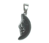 Obsidian Mond Anhänger Naturstein, handgeschliffene Figur 2,2 x 10 mm, Stein der Erlösung