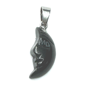Obsidian Mond Anhänger Naturstein, handgeschliffene Figur 2,2 x 10 mm, Stein der Erlösung