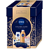 Nivea Golden Care Q10 Festigende bronz Körperlotion 400 ml + Nivea Shea Butter & Botanisches Öl Duschgel 250 ml + Nivea Inposible Black & White Antitranspirant Roll-On 50 ml + Labello Hyaluron Rosé Lippenbalsam 5,2 g + Satin Schlafmaske 1 Stück, kosmetická sada
