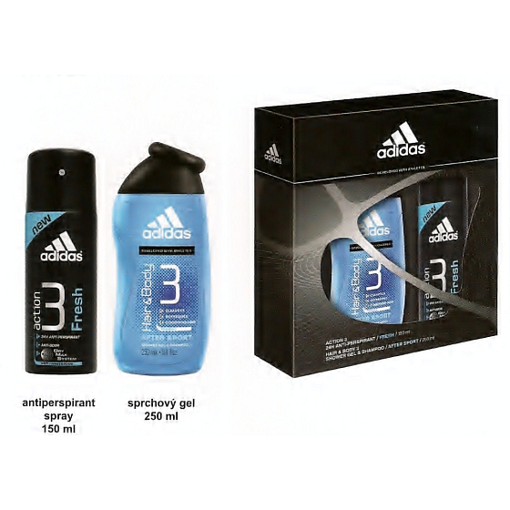 Adidas Action 3 Frisches Antitranspirant Deodorant Spray für Männer 150 ml + Duschgel 250 ml, Geschenkset