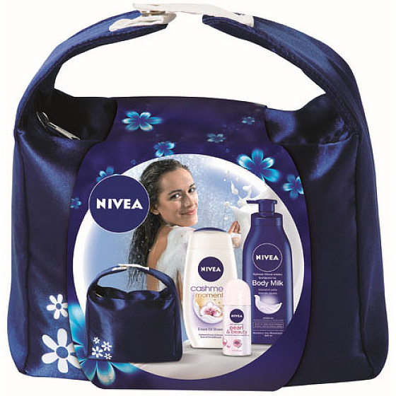 Nivea Milch Duschgel 250 ml + Antitranspirant Roll-on 50 ml + Körperlotion 400 ml + Beutel, Kosmetikset für Frauen